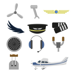Set of aviation icons. Small aviation symbols and elements © Shkuro