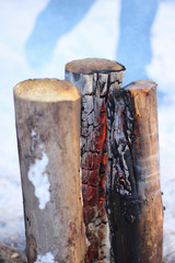 A bonfire burning in the village