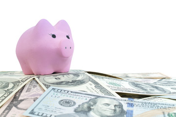Gold towers made out of gold and silvery coins, stack isolated on white background.