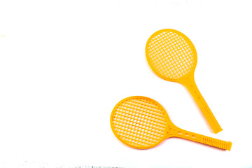 Tennis rackets , isolated on white. Top view with copy space.