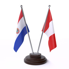 Paraguay and Peru, two table flags isolated on white background. 3d image