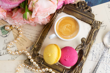 Pink and white blooming roses