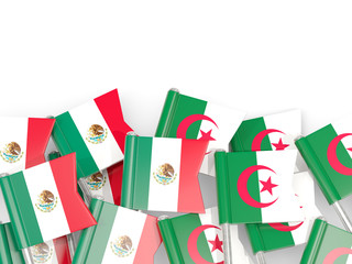 Pins with flags of Mexico and algeria isolated on white.