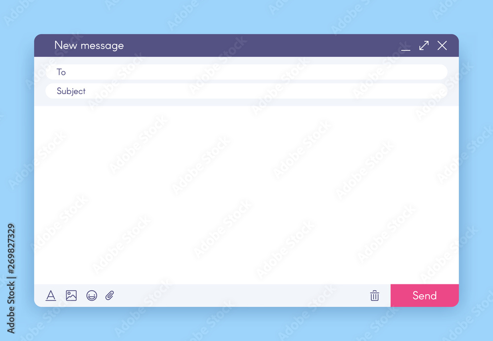 Poster email message window. mail app interface, mailings emails and send online feedback blank frame vecto