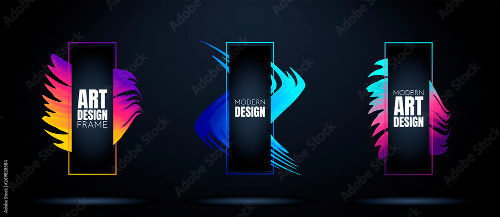 Wall mural vector frame for text. modern colorful flow poster. wave liquid shape. art design. 3d gradient banne