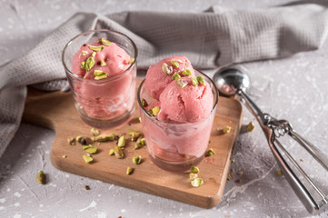 Fruit strawberry sorbet with nuts