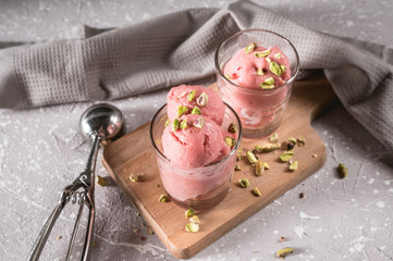 Fruit strawberry sorbet with nuts
