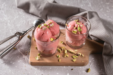 Fruit strawberry sorbet with nuts