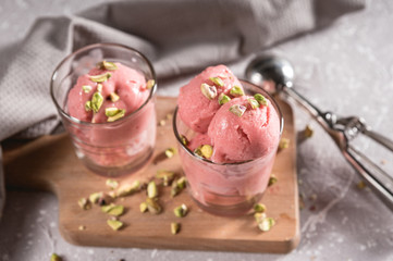 Fruit strawberry sorbet with nuts