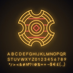 Medieval battle shield neon light icon