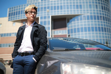 Man with car in the street