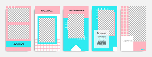 Abstract social media post stories / story template in pink, blue turquoise and white color