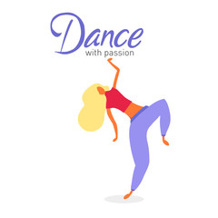 Woman character dancing in a modern flat style