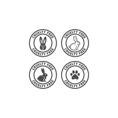 Cruelty free circle label with rabbit and dog paw print. Cruelty free vector sticker for packaging.