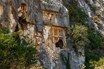 ruins of the temple tombs in mountains demre