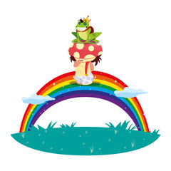 toad prince and fungu elf with rainbow