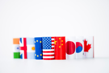 USA and China flag with international flags. It is symbol for tariff trade war crisis between...