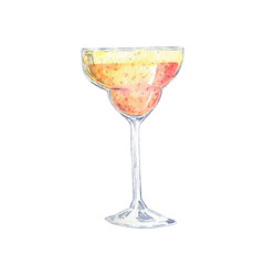 Glass of pink wine or cocktail isolated on white background. Hand drawn watercolor illustration. 