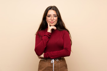 Teenager girl with glasses Looking front