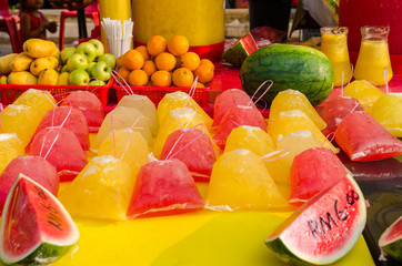 Different type of fruit juices selling in Ramadan Bazaar Kuala Lumpur. It is established for muslim...
