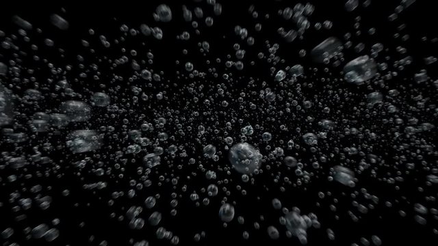 Beautiful Motion Through the Underwater Bubbles. 3d Animation of Fast Flowing Bubbles Mass. 4k Ultra HD 3840x2160.