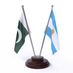 Pakistan and Argentina, two table flags isolated on white background. 3d image