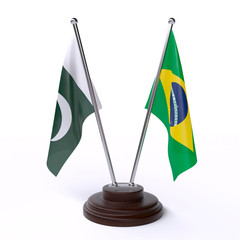 Pakistan and Brazil, two table flags isolated on white background. 3d image