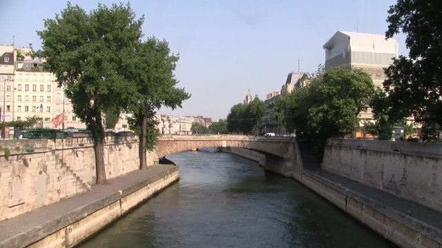 Petit Pont (Little Bridge) Crossing the River Seine in the City Center of Paris France at the ile de la cite. 