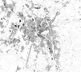 Fototapeta premium Mapa satelitarna Salzburga. Jest czwartym co do wielkości miastem Austrii i stolicą kraju związkowego Salzburg. Mapa ulic i zabudowań centrum miasta