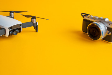 Drone for aerial photography and mirrorless camera set to create cool pictures