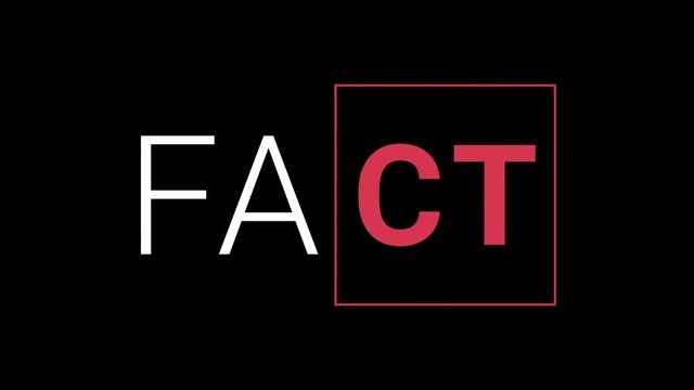 text animation with letter changing from fact to fake, concept of fake news, seamless loop