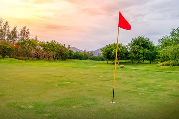golf course with flag mark