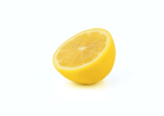 lemon cutting half on white