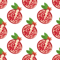 Garnet seamless pattern. Hand drawn fresh pomegranate. Vector sketch background. Color doodle wallpaper. Exotic tropical fruit. Fashion design. Food print for kitchen tablecloth, curtain or dishcloth