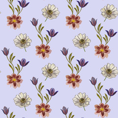 Seamless watercolor flowers pattern. Hand painted flowers for design. Flowers for design. Ornament flowers. Seamless botanical watercolor exotic floral pattern.