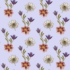 Seamless watercolor flowers pattern. Hand painted flowers for design. Flowers for design. Ornament flowers. Seamless botanical watercolor exotic floral pattern.