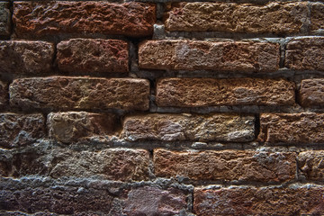 Ancient Venetian brick masonry. Close up. Background, texture.
