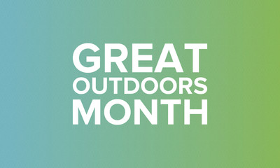 Fototapeta premium Great Outdoors Month in June. Celebrated annual in United States. Outdoor activities concept. Summer is the time to adventures, vacantion and connect with nature. Poster, card, banner and background