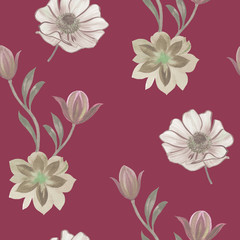 Seamless watercolor flowers pattern. Hand painted flowers for design. Flowers for design. Ornament flowers. Seamless botanical watercolor exotic floral pattern.