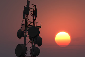 5G Telecommunication Tower in Sunset Sunrise 3D Illustration