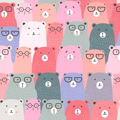 Seamless pattern with cute bear background, Cute bear doodle art for kids, Vector illustrations for gift wrap and fabric design.