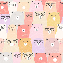 Seamless pattern with cute bear background, Cute bear doodle art for kids, Vector illustrations for gift wrap and fabric design.
