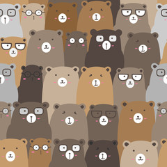 Obraz premium Seamless pattern with cute bear background, Cute bear doodle art for kids, Vector illustrations for gift wrap and fabric design.