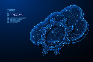 Abstract polygonal light design of cloud storage with gear cog sign.