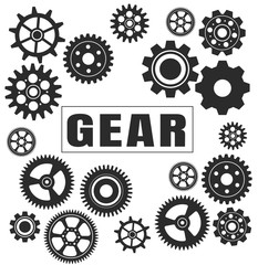 Gear tooth icon set, parted on a white background.
