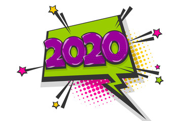 2020 year pop art comic book text speech bubble