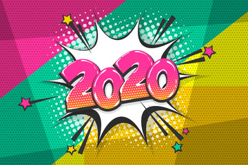 2020 year pop art comic book text speech bubble