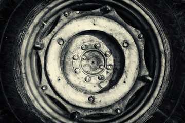 abstract photo of rusty metal wheel. black and white