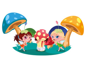 beautiful magic fairies with fungu elf in the garden