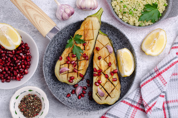 Fried eggplant with couscous